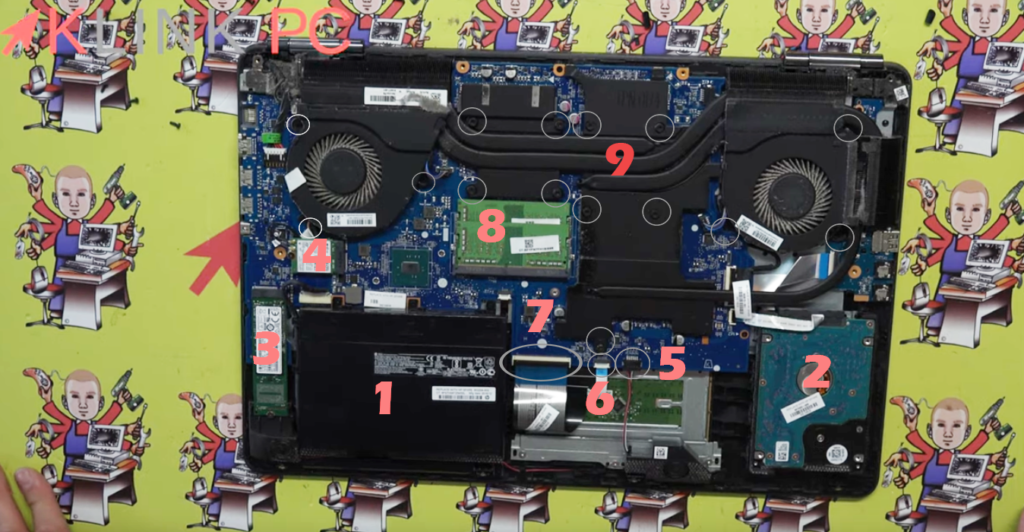 Vista general de la parte posterior del PC con componentes visibles