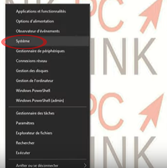 Clic droit sur le menu Démarrer > Système