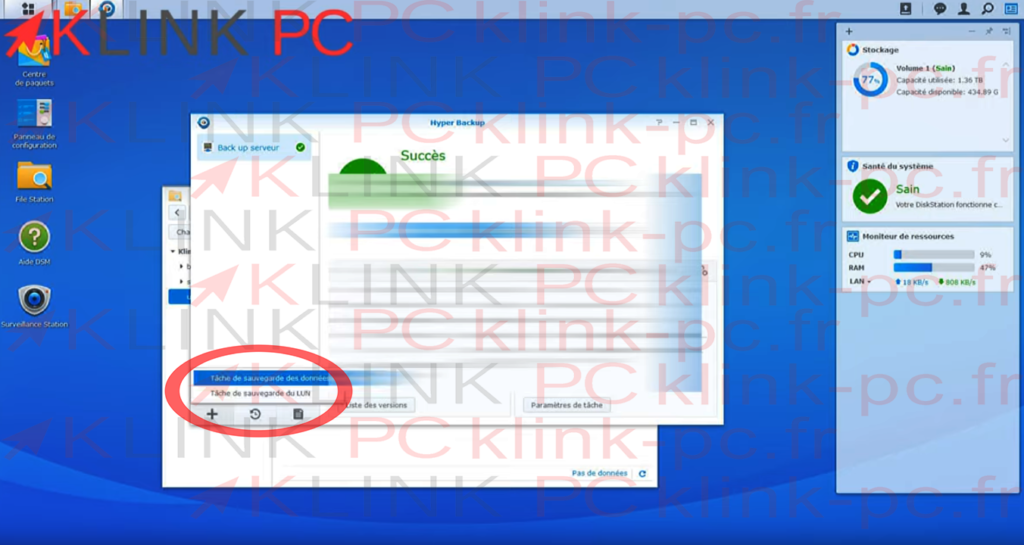 Création d'une tâche de sauvegarde de données avec Hyper Backup