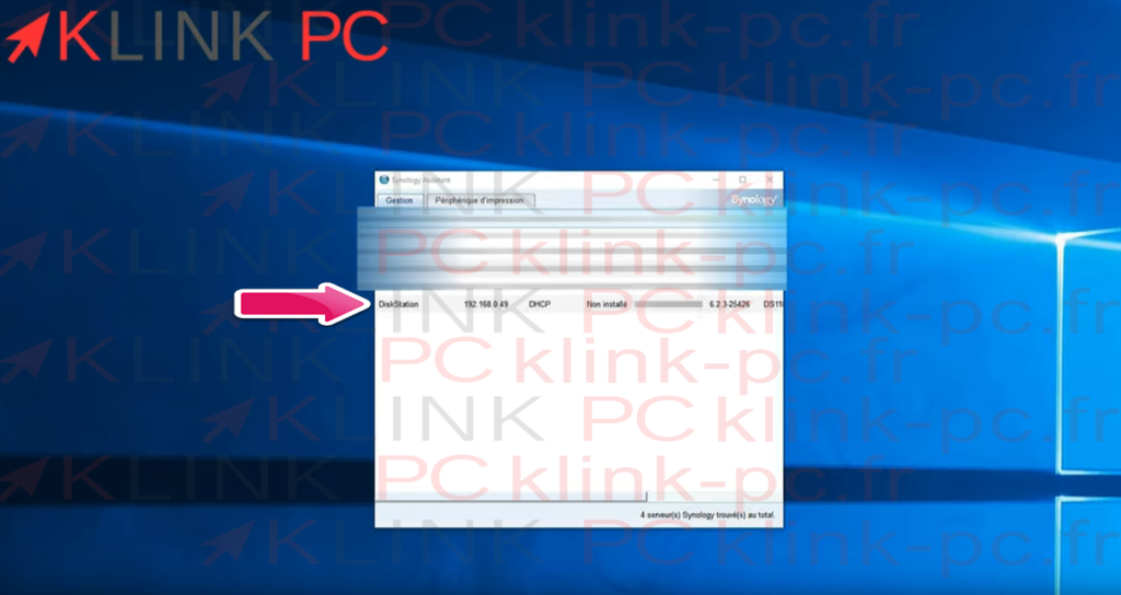 Détection du NAS sur le réseau à l'aide du logiciel Synology Assistant