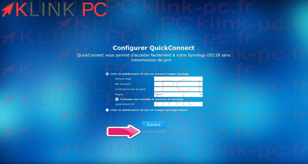 Étape de configuration de QuickConnect 