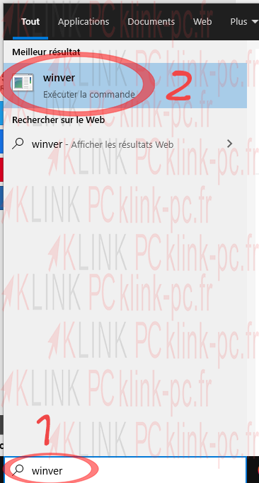 Escreva "winver" na barra de pesquisa do Windows