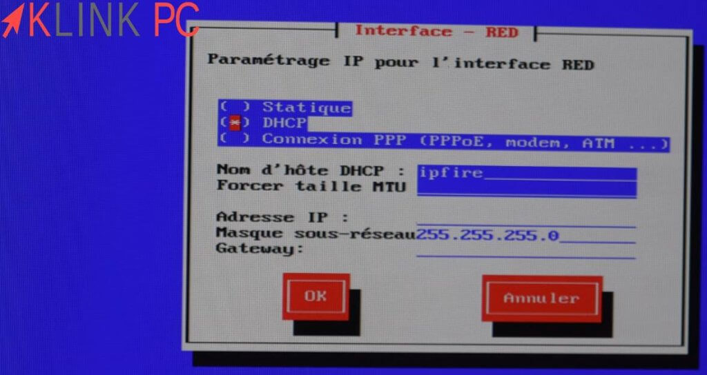 Configuration de l'interface RED en DHCP