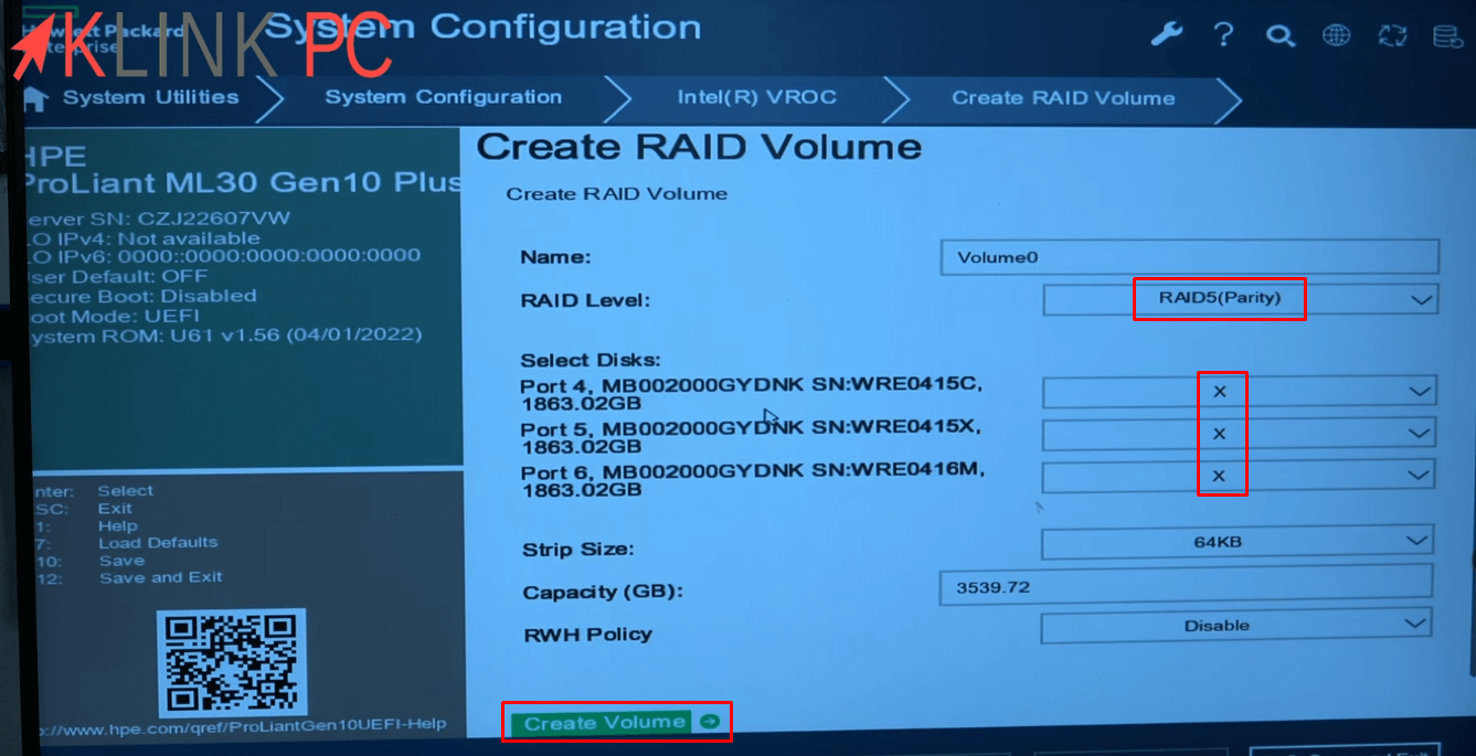 Activation et configuration d'un RAID5 avec la carte RAID Intel VROC